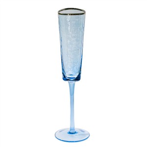 Gold Rimmed Triangle Hammer Eye Pattern Champagne Flutes