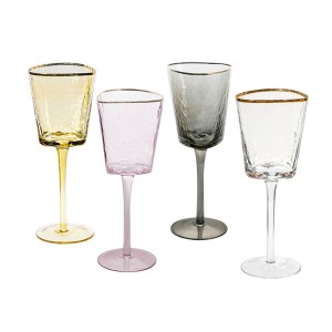 Gold Rimmed Triangle Hammer Eye Pattern White Wine Glasses