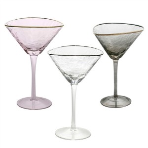 Spray Color Triangle Hammer Eye Pattern Cocktail Glasses Martini Glasses With Gold Rim