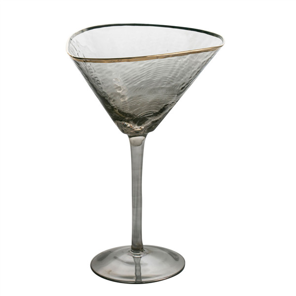 Gold Rimmed Triangle Hammer Eye Pattern Cocktail Glasses-Martini Glasses