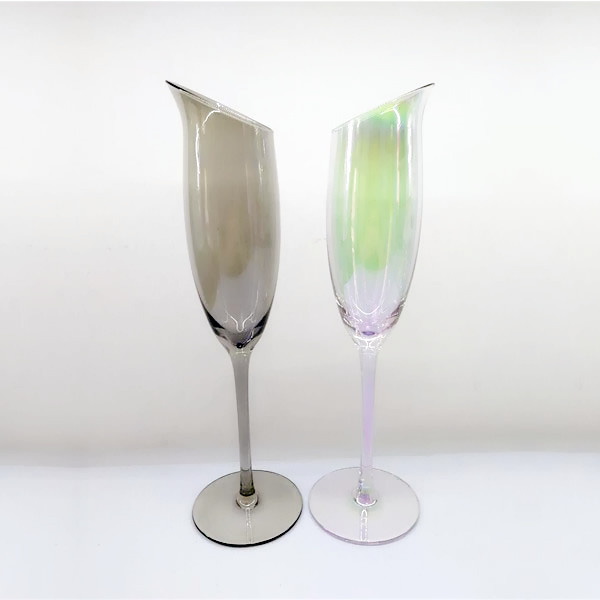 Slanted Wine Glasses, 600 ML Stemmed Wine Glass Glasses, Ion Plating Lead Free Crystal Glass, Wine Glasses Perfect Gift For Wedding-Anniversary-Christmas