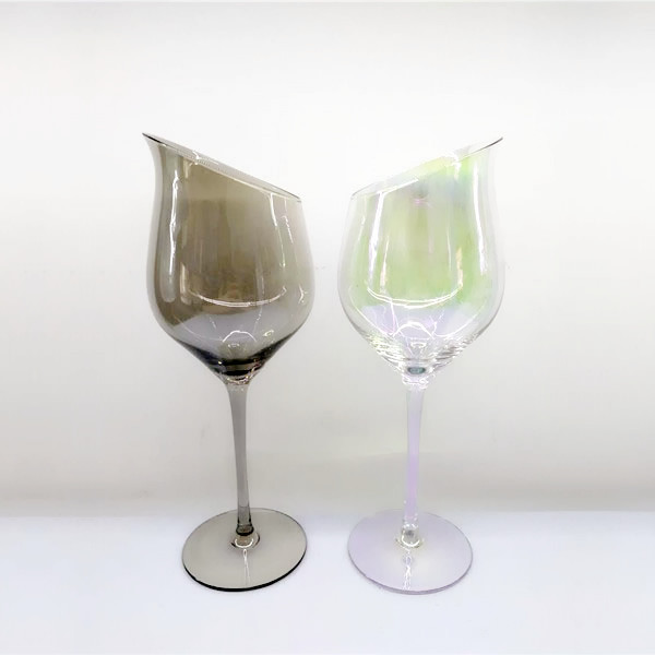 Slanted Wine Glasses, 600 ML Stemmed Wine Glass Glasses, Ion Plating Lead Free Crystal Glass, Wine Glasses Perfect Gift For Wedding-Anniversary-Christmas