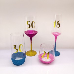 Glittering Stem Base Birthday Wine Glasses