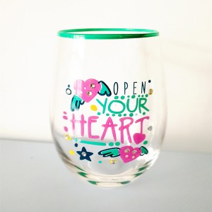 Stemless Red Wine Glass with Hand Painted Rim for Mom