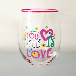 Stemless Red Wine Glass with Hand Painted Rim for Mom