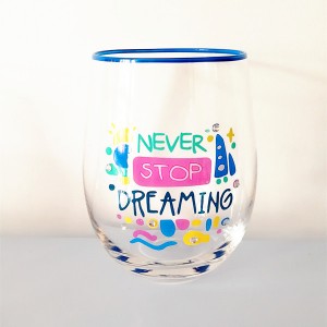 Stemless Red Wine Glass with Hand Painted Rim for Mom