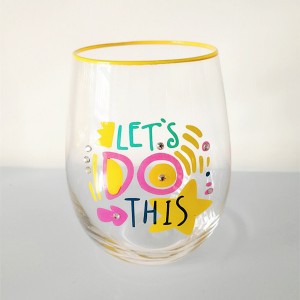 Stemless Red Wine Glass with Hand Painted Rim for Mom