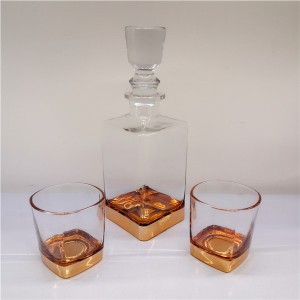 33.8 OZ Glass Square Decanter with Rocks Glass Set