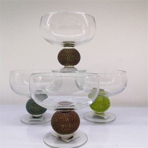 Glassware Elegant Clear Ice Cream Cup with Luxury Diamond Ball Stem
