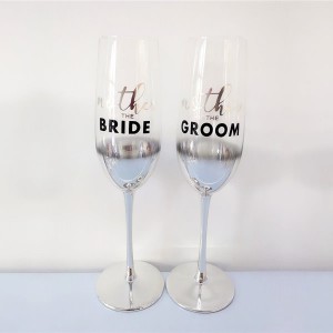 Glass Champagne Flutes 2 Wedding Toasting Glasses Bride Groom Glassware Decor