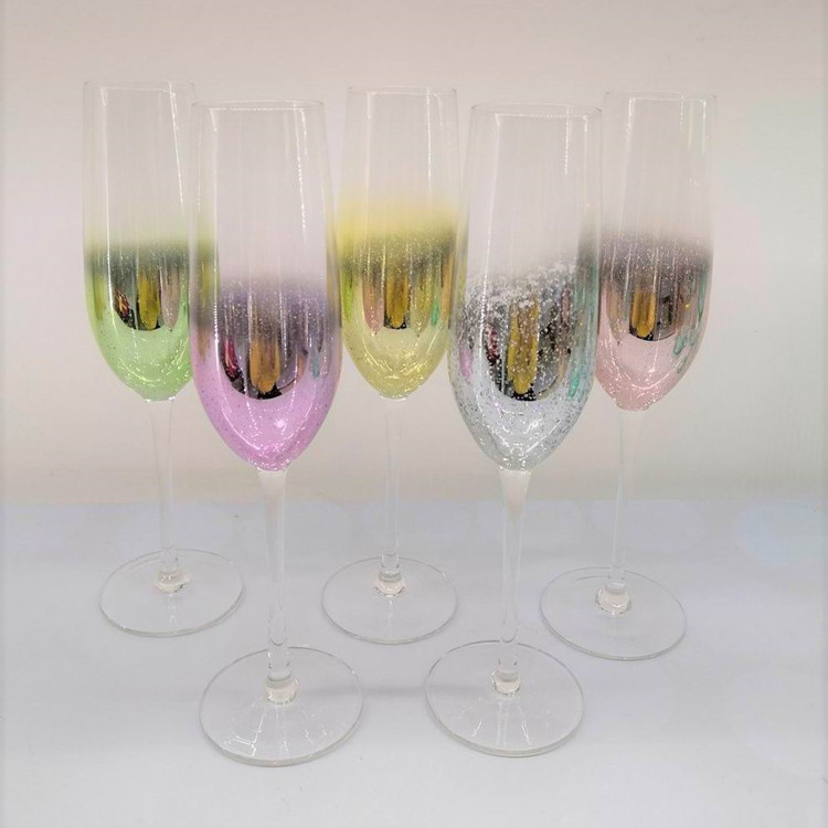 Mouthblown Champagne Flute, Electroplated Star Sky Effect