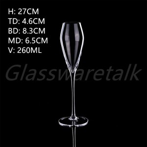 mouth blown flute glass 250ml clear glass