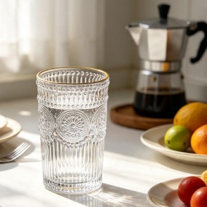 Premium Machine-Made Glass Tumbler with Elegant Gold Rim
