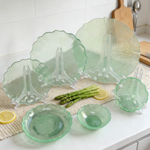 Brand Glassware Sprayed Color Glass Plate And Bowl Made In China