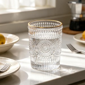 Premium Machine-Made Glass Tumbler with Elegant Gold Rim