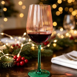 Pink-orange Wine Glass With Green Stem