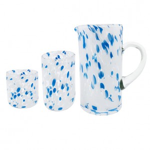 Handblown Blue Confetti Glassware Sets