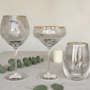 RIBBED GLASS SET +GOLD RIM MADE IN CHINA
