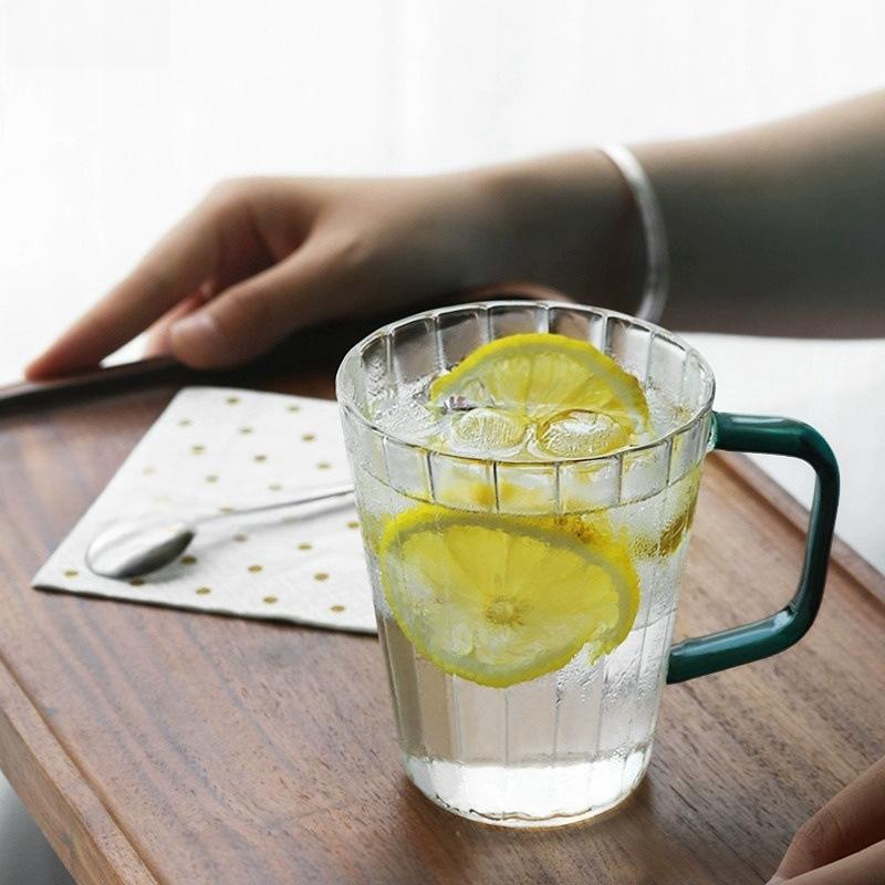 Wholesale Nordic Style Ribbed Borosilicate Glass Mug with Handle