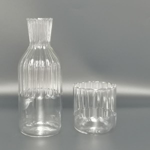 Clear Ribbed Glass Carafe and Tumbler Set (1 Carafe + 1 Cup Set) | Glasswaretalk