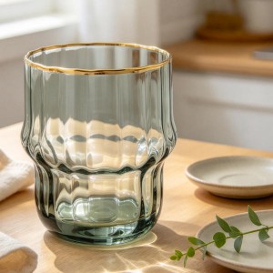 Luxury Gold Rim Vintage Green Wave Glass Cup | Glasswaretalk