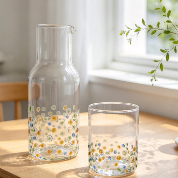 Colorful Confetti Polka Dot Glass Carafe and Tumbler Set | Glasswaretalk Featured Image