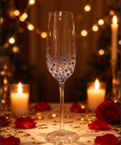 Blue & Purple Confetti Polka Dot Champagne Flute | Glasswaretalk