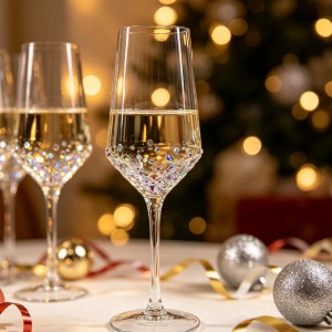 Hand-Set Rhinestone Red Wine Glasses