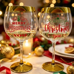Set of 2pcs Ballon Style Christmas Wine Glasses