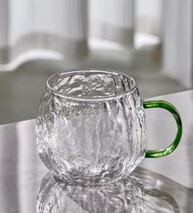 Wholesale Hammered Borosilicate Glass Mug with Colored Handle | Glasswaretalk