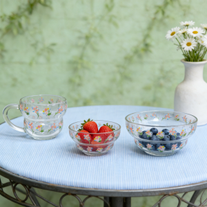 Vintage Durable Heat Resistant Clear Glass Bowls And Mugs